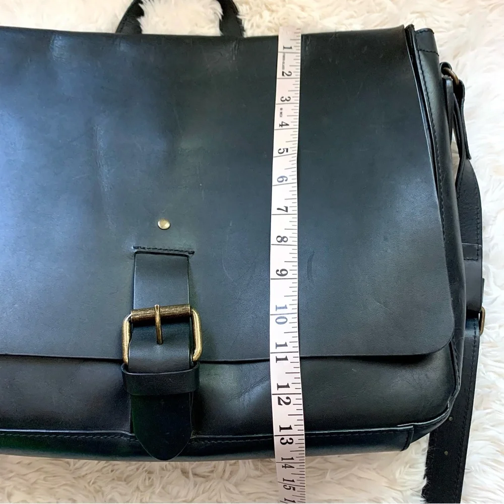 LL Bean Black Leather Briefcase Laptop Messenger Bag Mens